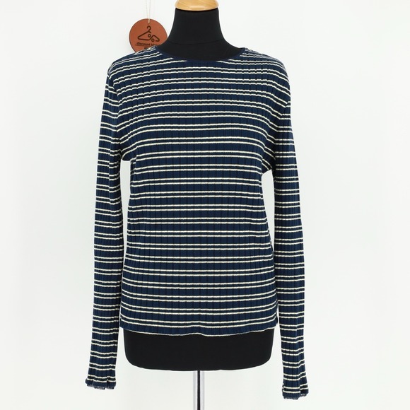 Tops - J. Crew Pointelle Long Sleeve Stripe Lace Trim Ribbed T-shirt CC997 Preppy Large